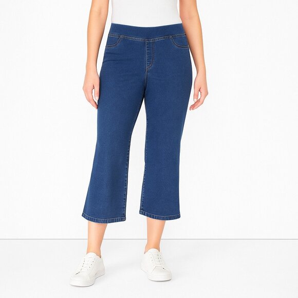 Talbots Flawless Jeans Womens Size 14 Pull-On Crop Flare Blue Denim Stretch - Picture 1 of 11